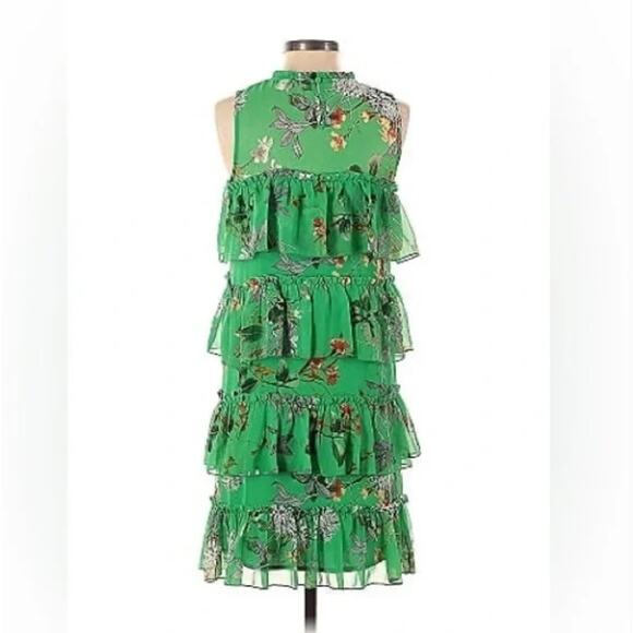MAXSPORT Tiered Chiffon Mini Dress Exotic Green Floral Sz XL NWT $268 {3K14} - Picture 3 of 3